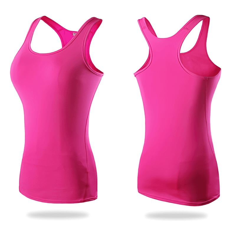 Pink elastic women's tank top for gym, fitted and sleeveless, perfect for fitness and sports. SF0082